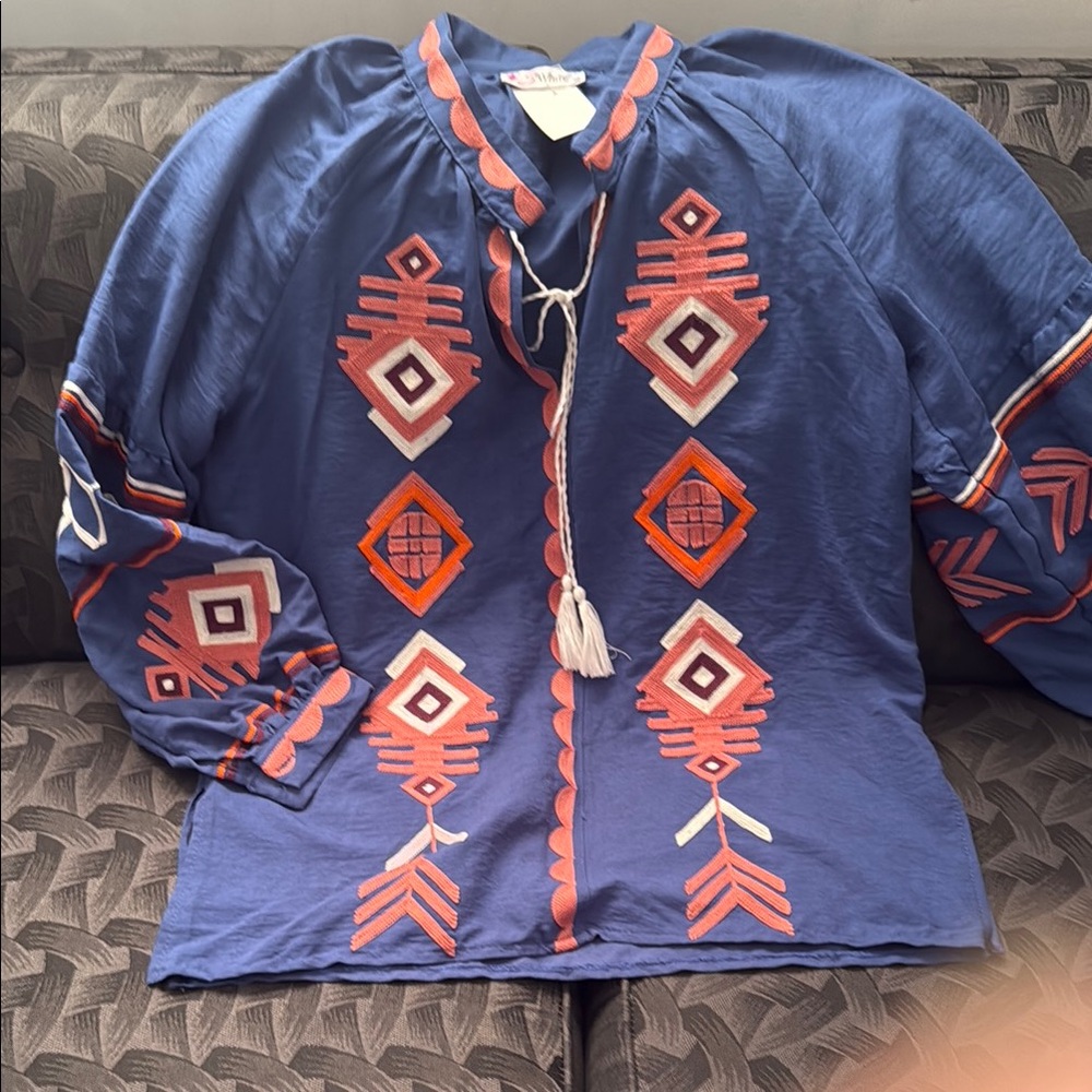 Embroidered Blue and Orange Blouse